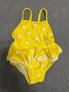 Yellow Polka Dot Ruffle One-Piece Swimsuit